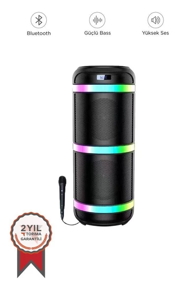 Torima CS-6600 Siyah Kablosuz RGB Işıklı Taşınabilir Şarjlı Mikrofonlu Bluetooth Hoparlör Speaker