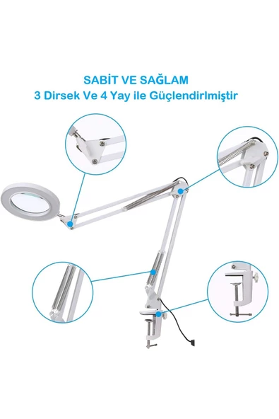 BGZ STORE Katlanabilir 8x Büyüteçli LED Yüz Bakımı Güzellik Tatto LED Masa Lambası - 3Renk Modu,10 Seviye Işık - 5