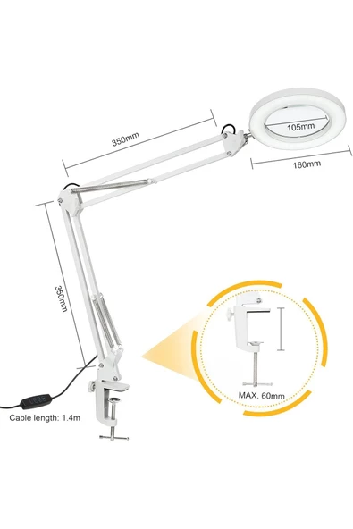 BGZ STORE   Katlanabilir 8x Büyüteçli LED Yüz Bakımı Güzellik Tatto LED Masa Lambası - 3Renk Modu,10 Seviye Işık - 3