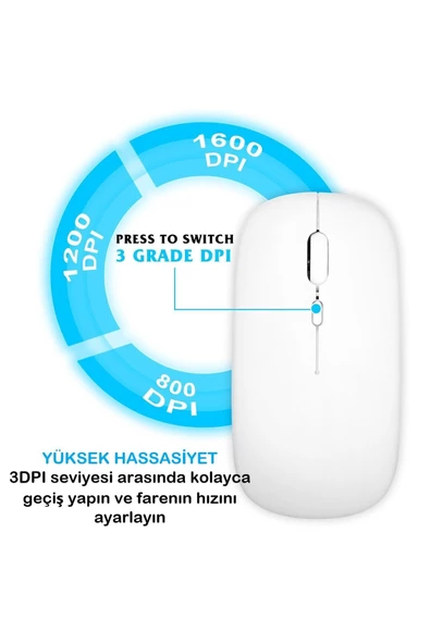 BGZ STORE   Kablosuz Bluetooth Şarjlı 2.4Ghz Mouse Tablet Telefon Pc Uyumlu- Sessiz Tıklama - 5