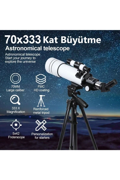 UmoTech   Teleskop 333x Çantalı Astronomik Gökyüzü Ay Doğa Teleskobu Tripod Telefon Tutucu Ay+Güneş Filtresi - Resim 2