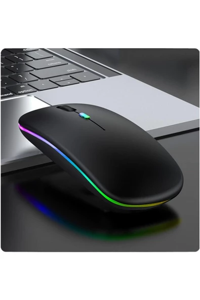 Aksesuar   Şarjlı Kablosuz Mouse Bluetooth ve 2.4ghz- RGB Işıklı - Sessiz Tıklama - 5