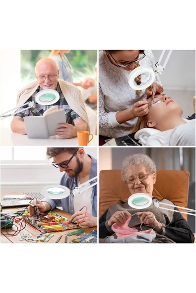 BGZ STORE Katlanabilir 8x Büyüteçli LED Yüz Bakımı Güzellik Tatto LED Masa Lambası - 3Renk Modu,10 Seviye Işık - 8