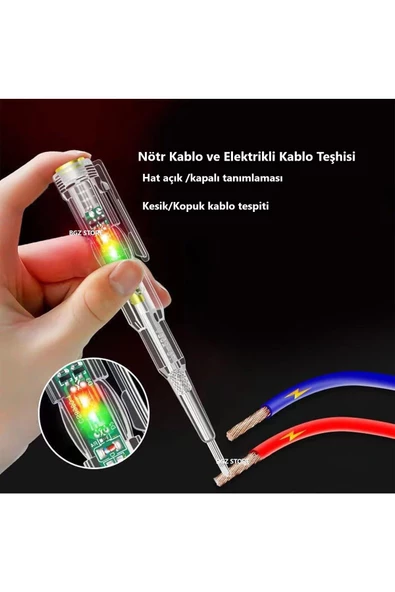 BGZ STORE   Kontrol Kalemi Elektrik Elektronik Test Cihazı Kırmızı Yeşil Led Işıklı Faz Voltaj Testi Tornavida - 6