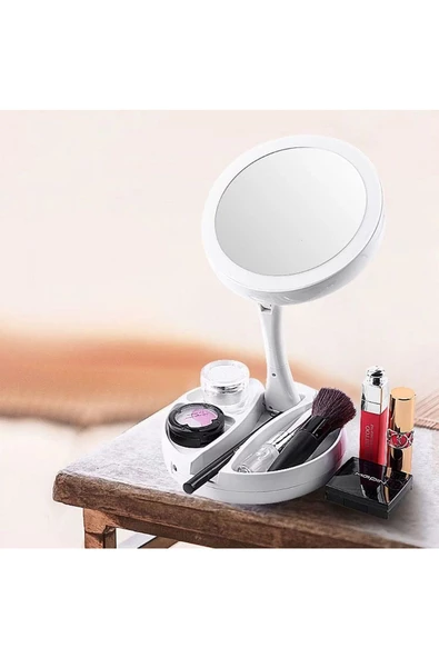 BGZ STORE   Seyahat Makyaj Aynası, Taşınabilir Katlanır 1x/10x Büyüteçli LED Işıklı Çift Taraflı Makyaj Aynası - 4