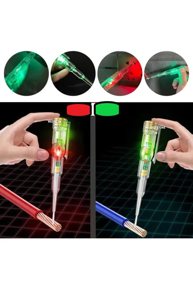 BGZ STORE   Kontrol Kalemi Elektrik Elektronik Test Cihazı Kırmızı Yeşil Led Işıklı Faz Voltaj Testi Tornavida - 2