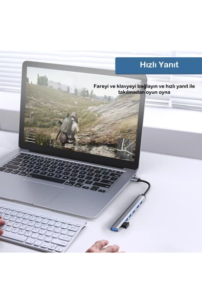 UmoTech   7 Port Usb 3.0 Hub 7in1 Usb 3.0 Hub Çoklayıcı Pc Bilgisayar Uyumlu Veri Aktarımı Mouse Klavye Bağlan - 4