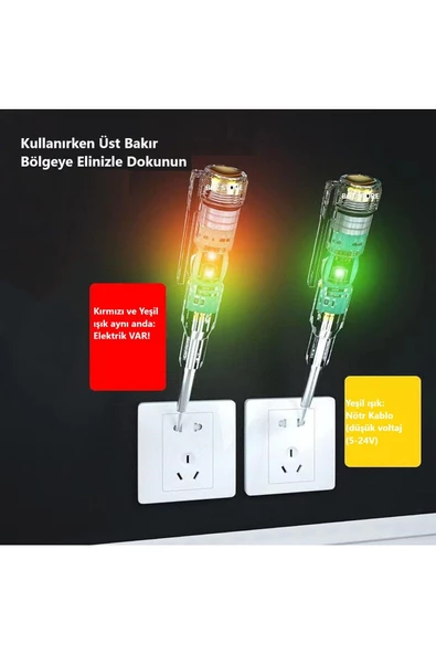 BGZ STORE   Kontrol Kalemi Elektrik Elektronik Test Cihazı Kırmızı Yeşil Led Işıklı Faz Voltaj Testi Tornavida - 4