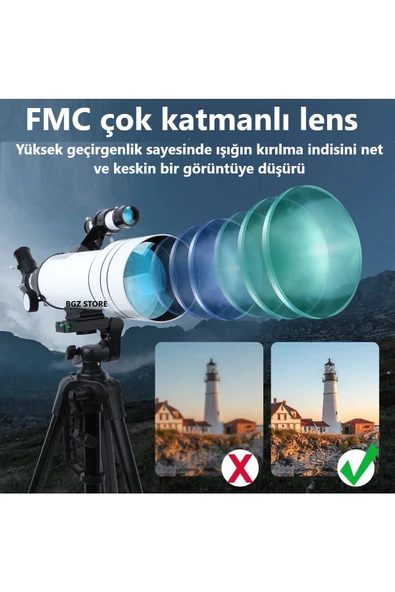 UmoTech   Teleskop 333x Çantalı Astronomik Gökyüzü Ay Doğa Teleskobu Tripod Telefon Tutucu Ay+Güneş Filtresi - Resim 4