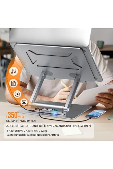 UmoTech   360° Döner Alüminyum Laptop Standı Ergonomik ve Portatif Tasarım Usb Type-C Port Dayanıklı ve Sağlam - 4