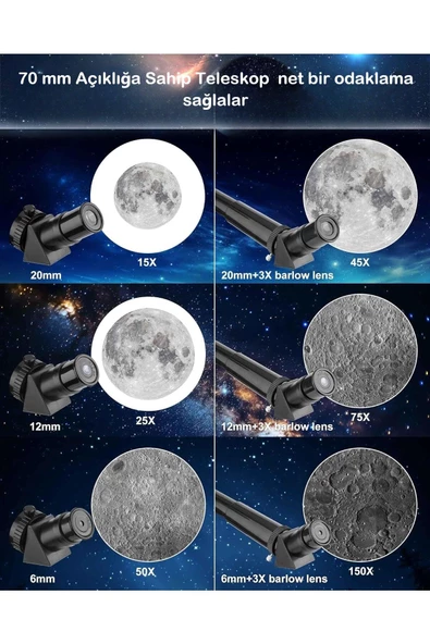 BGZ STORE   Profesyonel Astronomik Teleskop 150x Yakınlaştırma - 70mm Objektif Uzay-ay-doğa Gözlem Teleskobu - 4