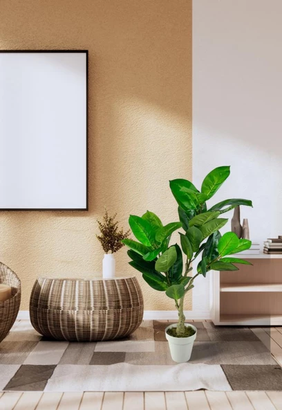 Nettenevime Yapay Çiçek Kauçuk Ağacı 85cm Salon Çiçeği Beyaz Saksılı Yapay Bitki - Resim 4