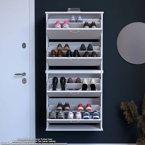 Modilayn UMAY Asma Antre Hol 52 x 148 x 25,5 cm’ lik 4 Düşer Kapak 8 Göz Bölmeli Ayakkabılık - 3