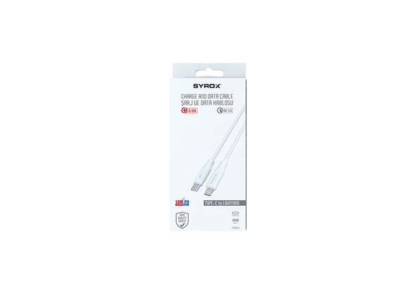 Syrox PD18LK 3.0A 18W 1mt Type-C - Lightning Şarj & Data Kablosu - Beyaz - Resim 2