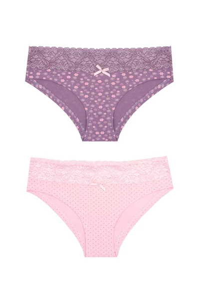 Pudra Mor Beli Dantelli  2li Hipster Külot ürün görseli 1