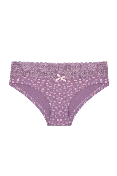 Pudra Mor Beli Dantelli  2li Hipster Külot - Resim 3