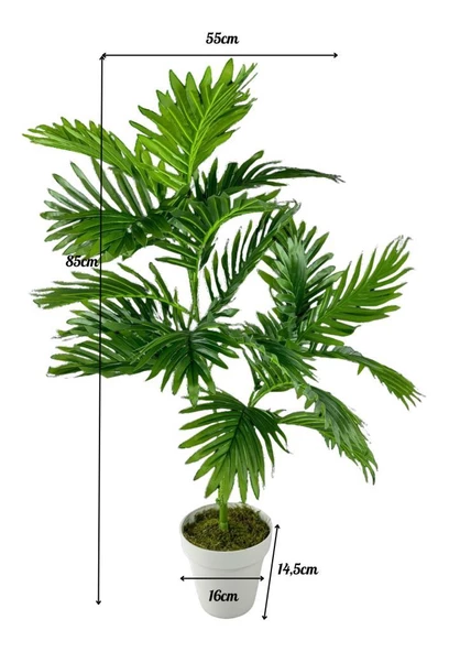 Nettenevime Yapay Çiçek Areka Palmiye Ağacı 85cm 2Dal Salon Çiçeği Beyaz Saksılı Yapay Bitki - Resim 2