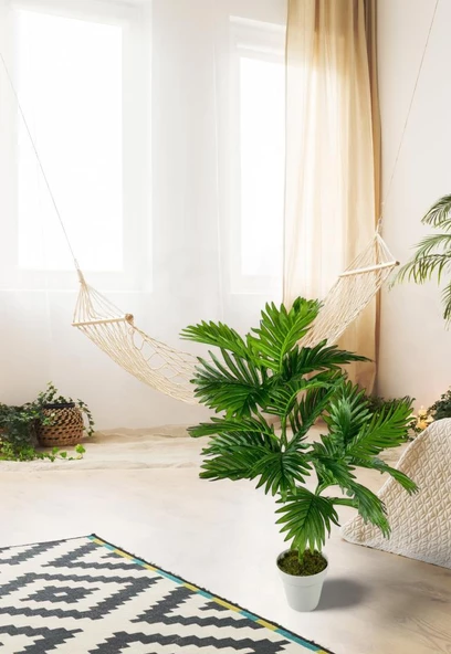 Nettenevime Yapay Çiçek Areka Palmiye Ağacı 85cm 2Dal Salon Çiçeği Beyaz Saksılı Yapay Bitki - Resim 3