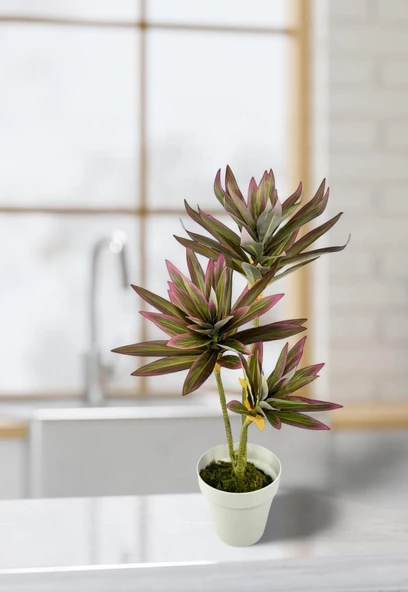 Nettenevime Yapay Çiçek Pembe Yukka Ağacı 60cm 3Dal Salon Çiçeği Beyaz Saksılı Yapay Bitki - Resim 4