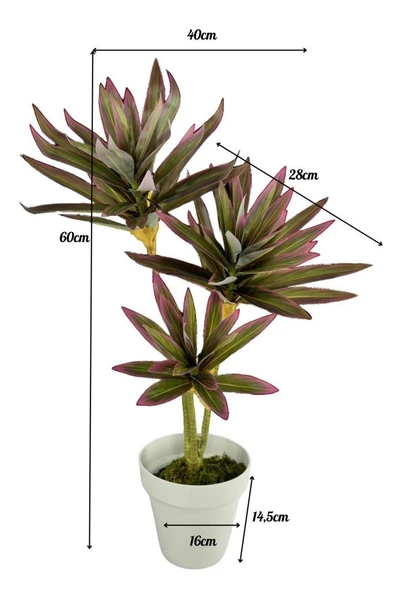 Nettenevime Yapay Çiçek Pembe Yukka Ağacı 60cm 3Dal Salon Çiçeği Beyaz Saksılı Yapay Bitki - Resim 2