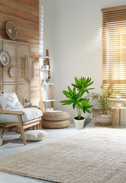 Yapay Çiçek Yeşil Yukka Ağacı 60cm 3Dal Salon Çiçeği Beyaz Saksılı Yapay Bitki - 5