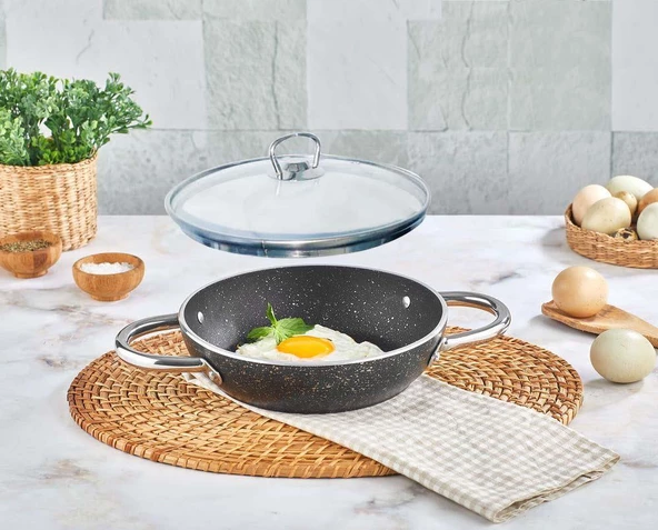 Granit Sahan Yumurta Tavası 22 CM Cam Kapaklı