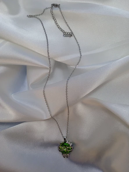 Çelik yeşil taşlı kolye - 3