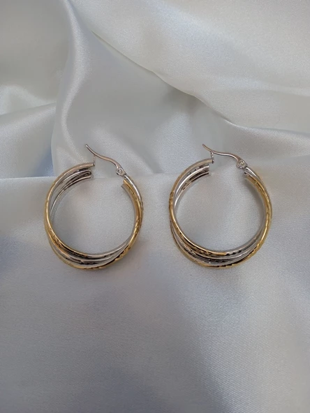 Jadem Gold Çelik iki renk desenli burgu küpe - 2