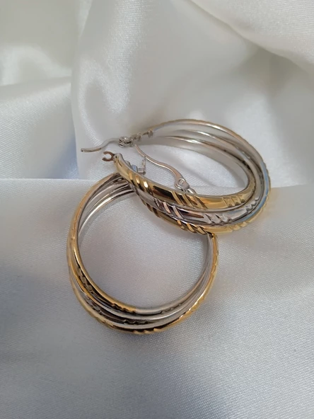 Jadem Gold Çelik iki renk desenli burgu küpe