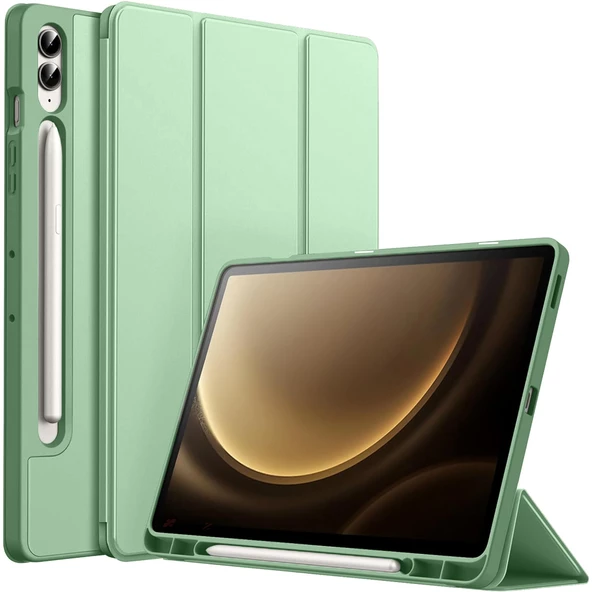 Samsung Galaxy Tab S9 Fe Plus X610 12.4 İnç Kılıf Premium Silikon Kalem Bölmeli Smart Case  Yeşil