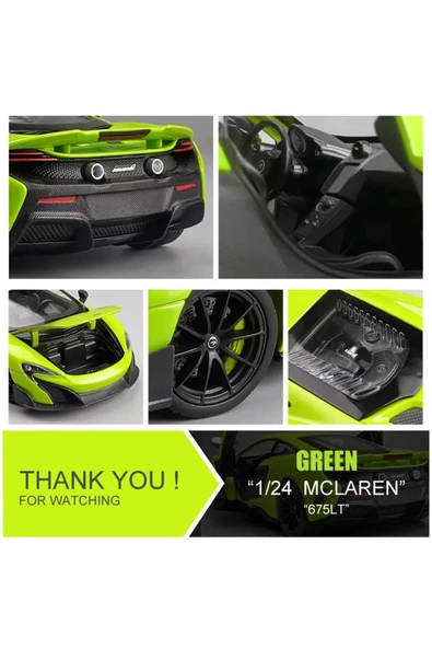 MCLAREN 675T YEŞİL 1/24 Ölçek Diecast Metal Model Araba Koleksiyon - 6