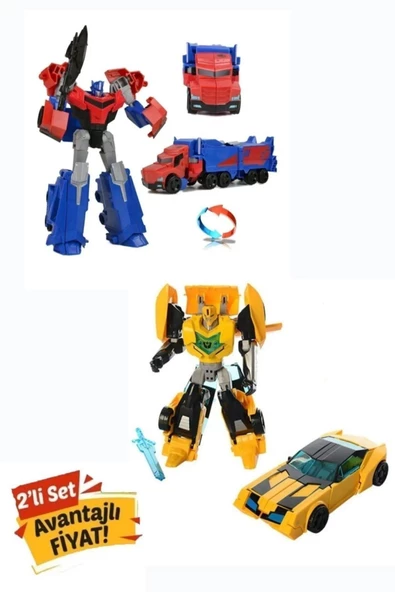 Metal Gövdeli Dönüşebilen Transformer Robot Bumblebe Ve Optimus Prime Araba 2'li Set 20 cm