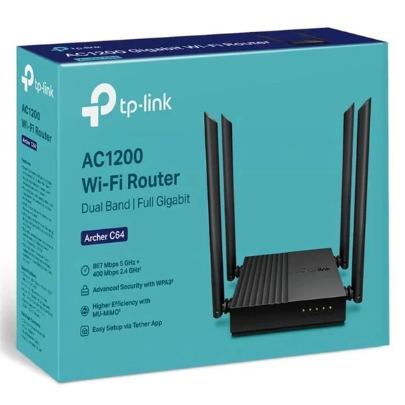 Tp-lınk Archer C64 Ac1200 2.4/5ghz 1200mbps Mu-mımo İç Ortam Kablosuz Wıfı Router