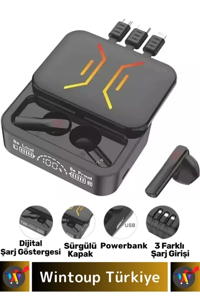 Premium iPhone 16 Pro Tam Uyumlu Powerbankli Led Göstergeli Dokunmatik Kulak İçi Bluetooth Kulaklık - Resim 2