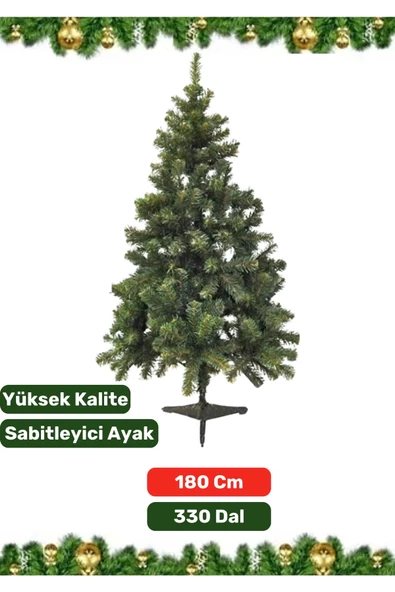 Premium Yüksek Kaliteli Sabitleyici Ayaklı New Year Parti Noel 180 Cm X 330 Dal Yılbaşı Çam Ağacı