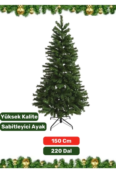 Premium Yüksek Kaliteli Sabitleyici Ayaklı New Year Parti Noel 150 Cm X 220 Dal Yılbaşı Çam Ağacı