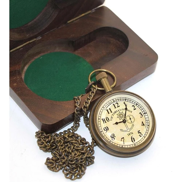 Ahşap Kutulu Pirinç Köstekli Saat ürün görseli 1