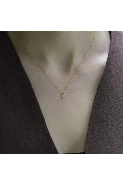 Mini Kalp Beyaz Taşlı Altın Kolye - Resim 2