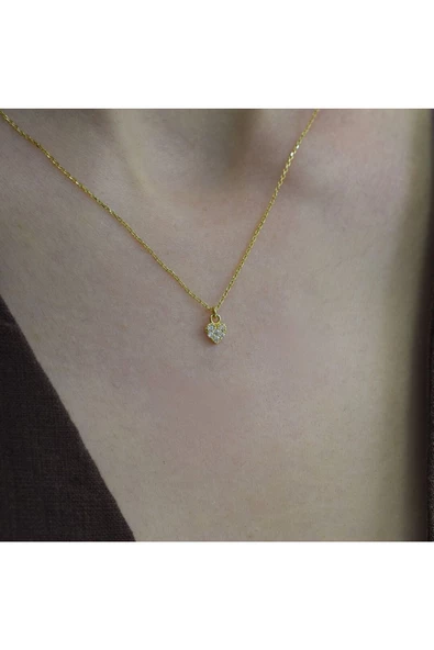 Mini Kalp Beyaz Taşlı Altın Kolye - Resim 3