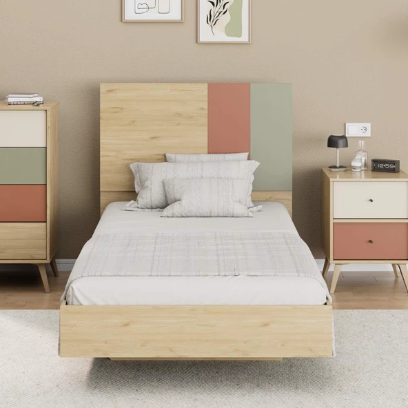 Terra Tek Kişilik Karyola-Florida Meşe/Karışık Renk 107x110x205 cm - 2