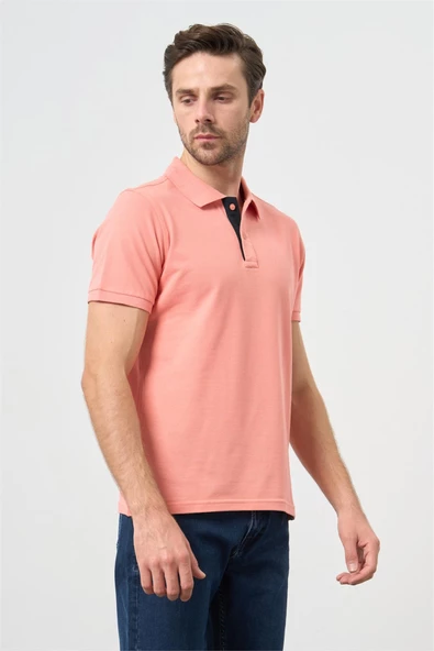 Pembe Pike Polo Yaka Pamuklu Likralı Casual Slim Fit Dar Kesim Tişört 1011240186