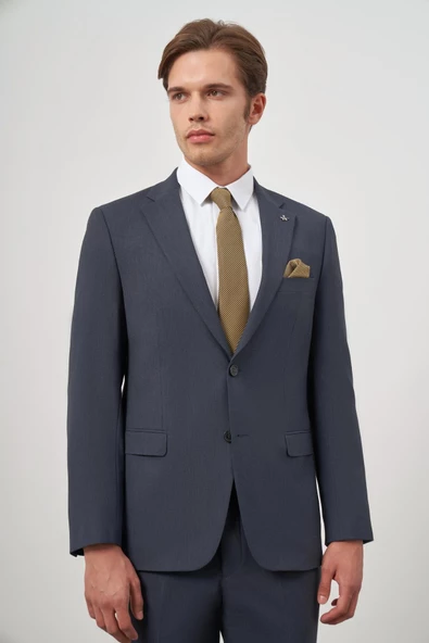 Koyu Lacivert Kendinden Mono Yaka 2 Düğme 6 Drop Comfort Fit Classic Takım Elbise 1001240189