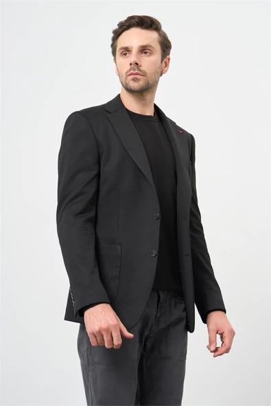 Siyah Örme Mono Yaka 6 Drop Slim Fit Classic Ceket 1002240250 ürün görseli