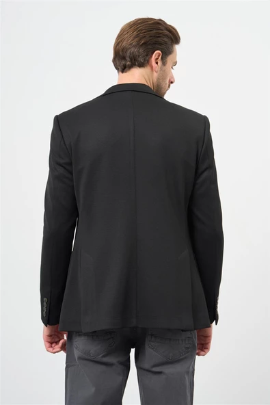 Siyah Örme Mono Yaka 6 Drop Slim Fit Classic Ceket 1002240250 - Resim 6