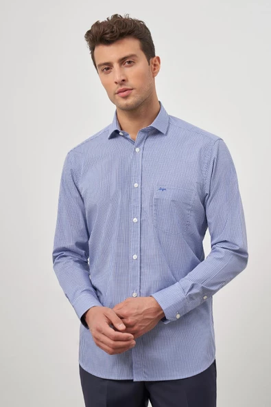 Saks Uzun Kol Kareli Desen Yarım İtalyan Cepli Classic Comfort Fit Gömlek 1004245187 - Resim 4