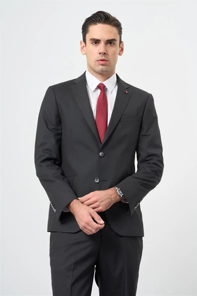 Siyah Düz Mono Yaka Çift Yırtmaç 2 Düğme 6 Drop Comfort Fit Classic Takım Elbise 1001245167 - 2