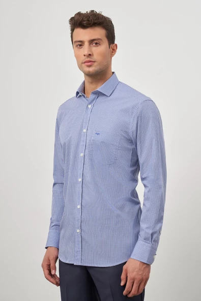 Saks Uzun Kol Kareli Desen Yarım İtalyan Cepli Classic Comfort Fit Gömlek 1004245187 - Resim 6