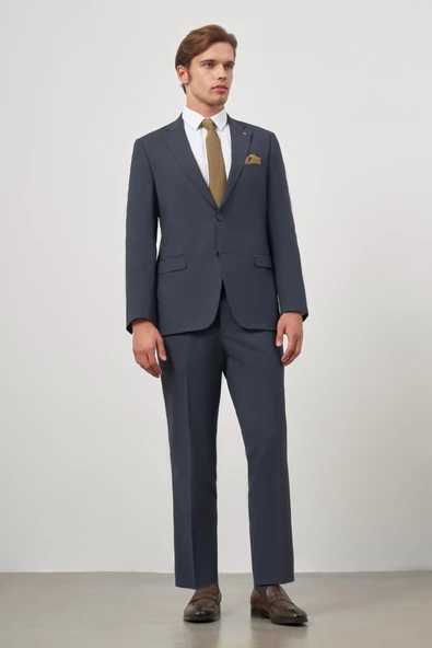 Koyu Lacivert Kendinden Mono Yaka 2 Düğme 6 Drop Comfort Fit Classic Takım Elbise 1001240189 - 2