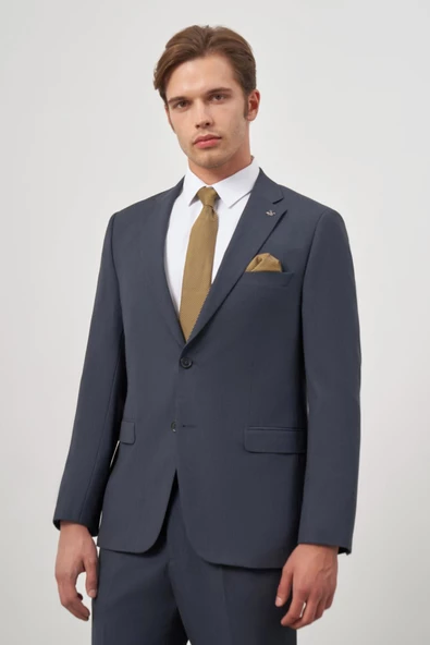 Koyu Lacivert Kendinden Mono Yaka 2 Düğme 6 Drop Comfort Fit Classic Takım Elbise 1001240189 - 3