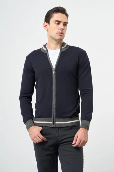 Koyu Lacivert Uzun Kol Düz Örme Dik Yaka Classic Slim Fit Triko 1012245203 ürün görseli